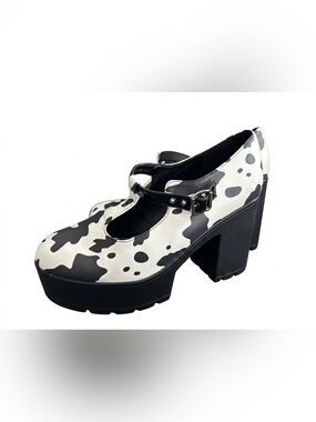 SHE & IN Cow Print Platform Mary Janes T-Strap Size 10 Goth Punk Chunky Heels